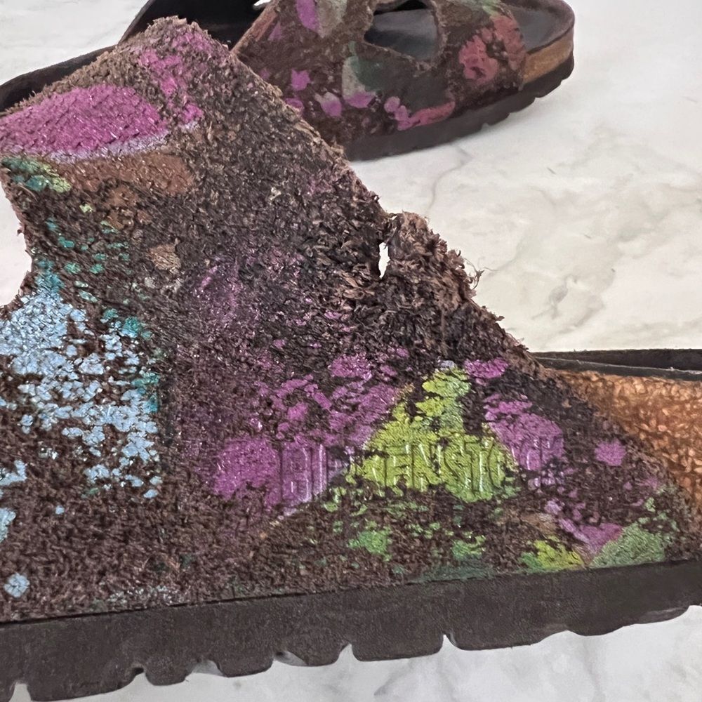 Birkenstock Arizona Leather Flower Crush Mocha Sandals - Picture 11 of 13